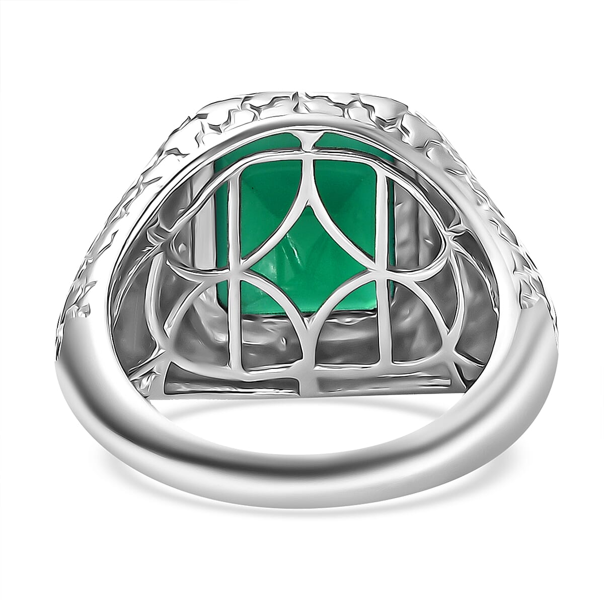 D'Joy Verde Onyx 5.85 ctw Art Deco Men's Ring in Rhodium Over Sterling Silver (Size 9.0)