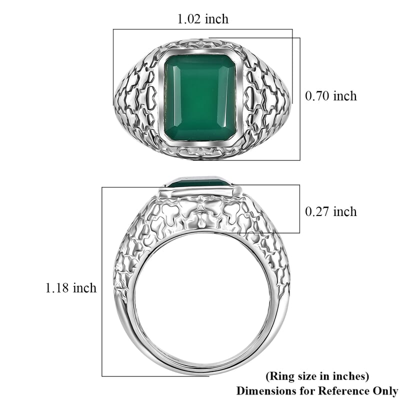 D'Joy Verde Onyx 5.85 ctw Art Deco Men's Ring in Rhodium Over Sterling Silver (Size 9.0)