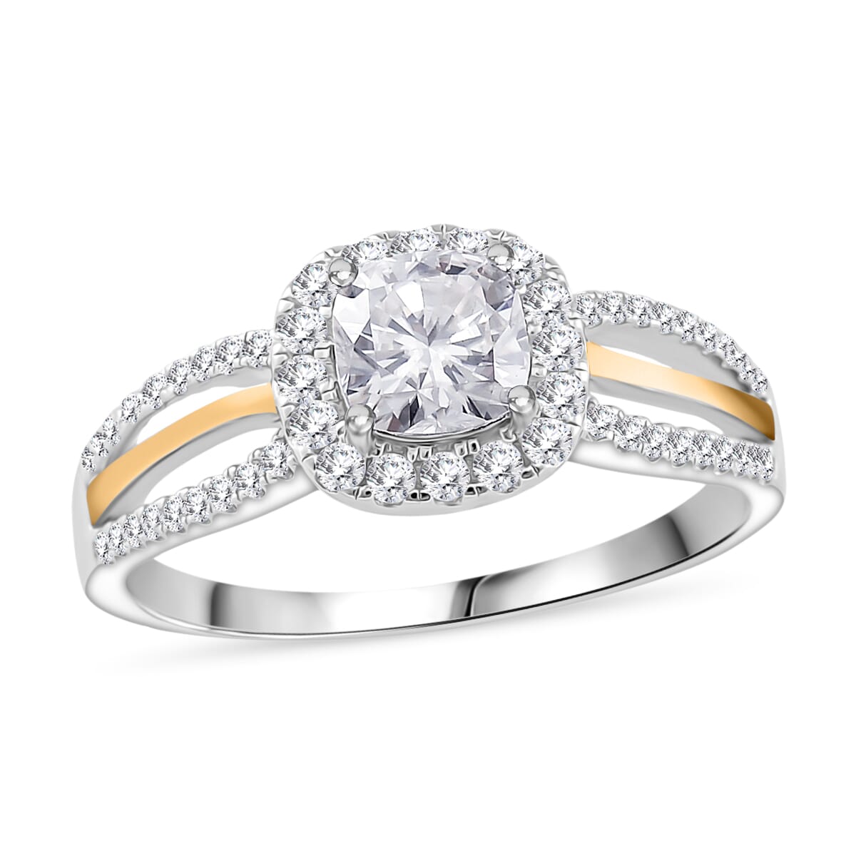 Moissanite 1.50 ctw Ring in Rhodium Over Sterling Silver and 10K Yellow Gold (Size 10.0) image number 0