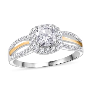 Moissanite 1.50 ctw Ring in Rhodium Over Sterling Silver and 10K Yellow Gold (Size 10.0)