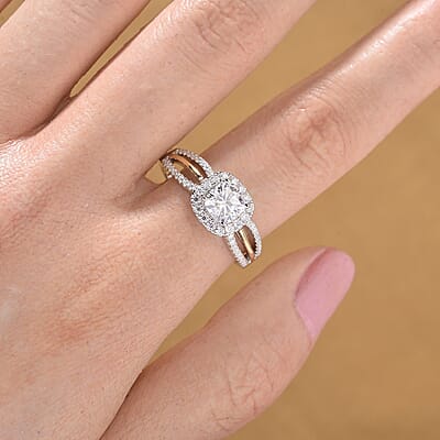 Moissanite 1.50 ctw Ring in Rhodium Over Sterling Silver and 10K Yellow Gold (Size 10.0)