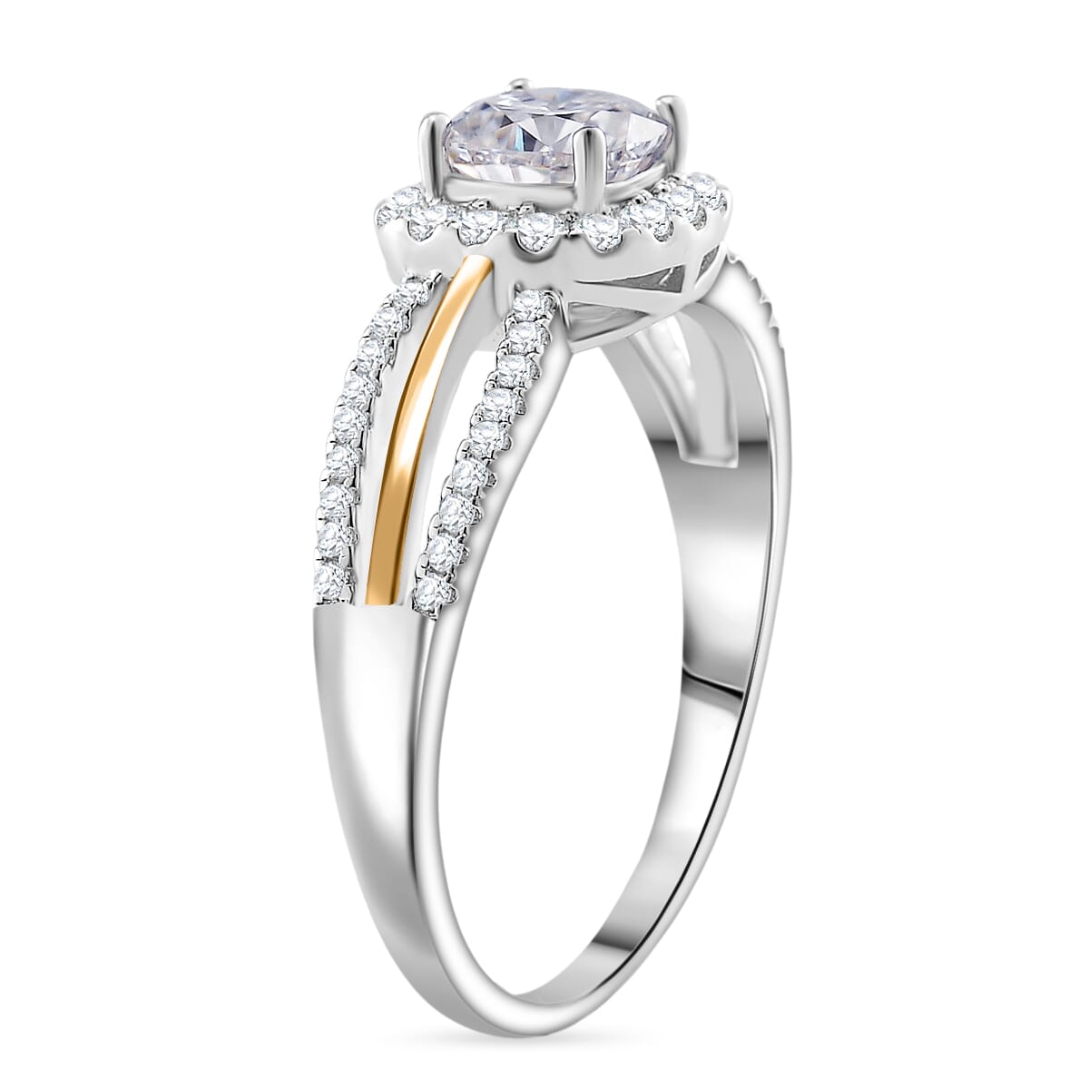 Moissanite 1.50 ctw Ring in Rhodium Over Sterling Silver and 10K Yellow Gold (Size 10.0) image number 2