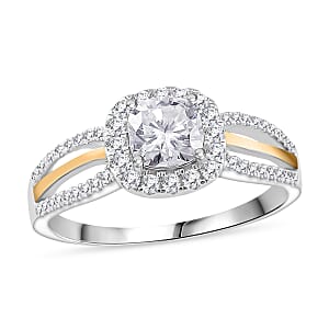 Moissanite 1.50 ctw Ring in Rhodium Over Sterling Silver and 10K Yellow Gold (Size 7.0)