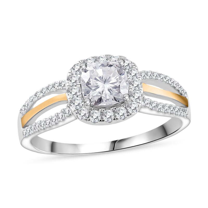 Moissanite 1.50 ctw Ring in Rhodium Over Sterling Silver and 10K Yellow Gold (Size 7.0)