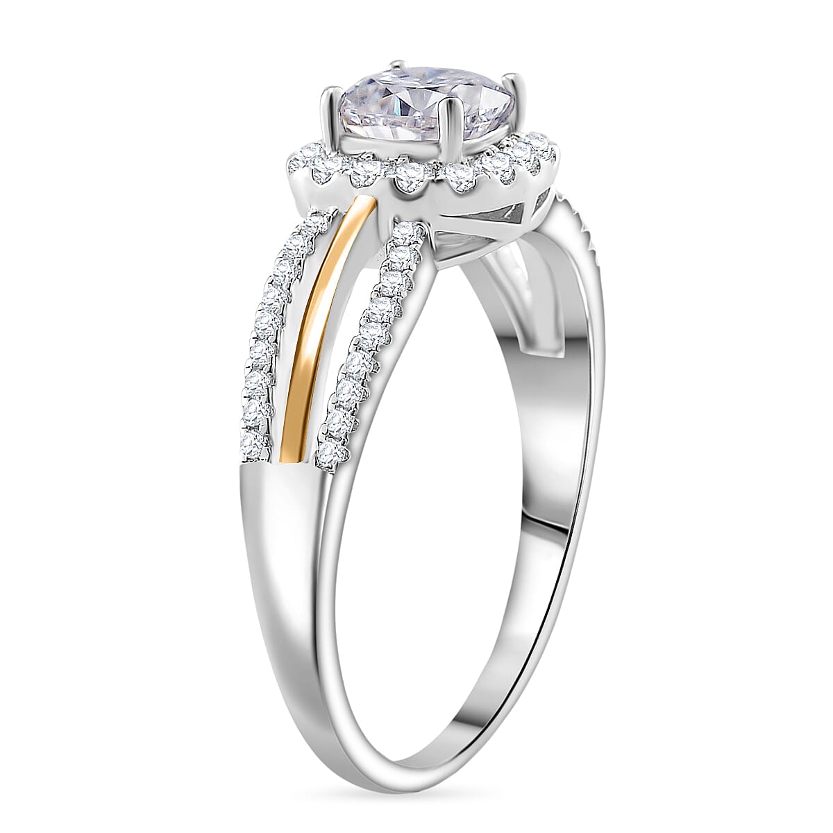 Moissanite 1.50 ctw Ring in Rhodium Over Sterling Silver and 10K Yellow Gold (Size 7.0)