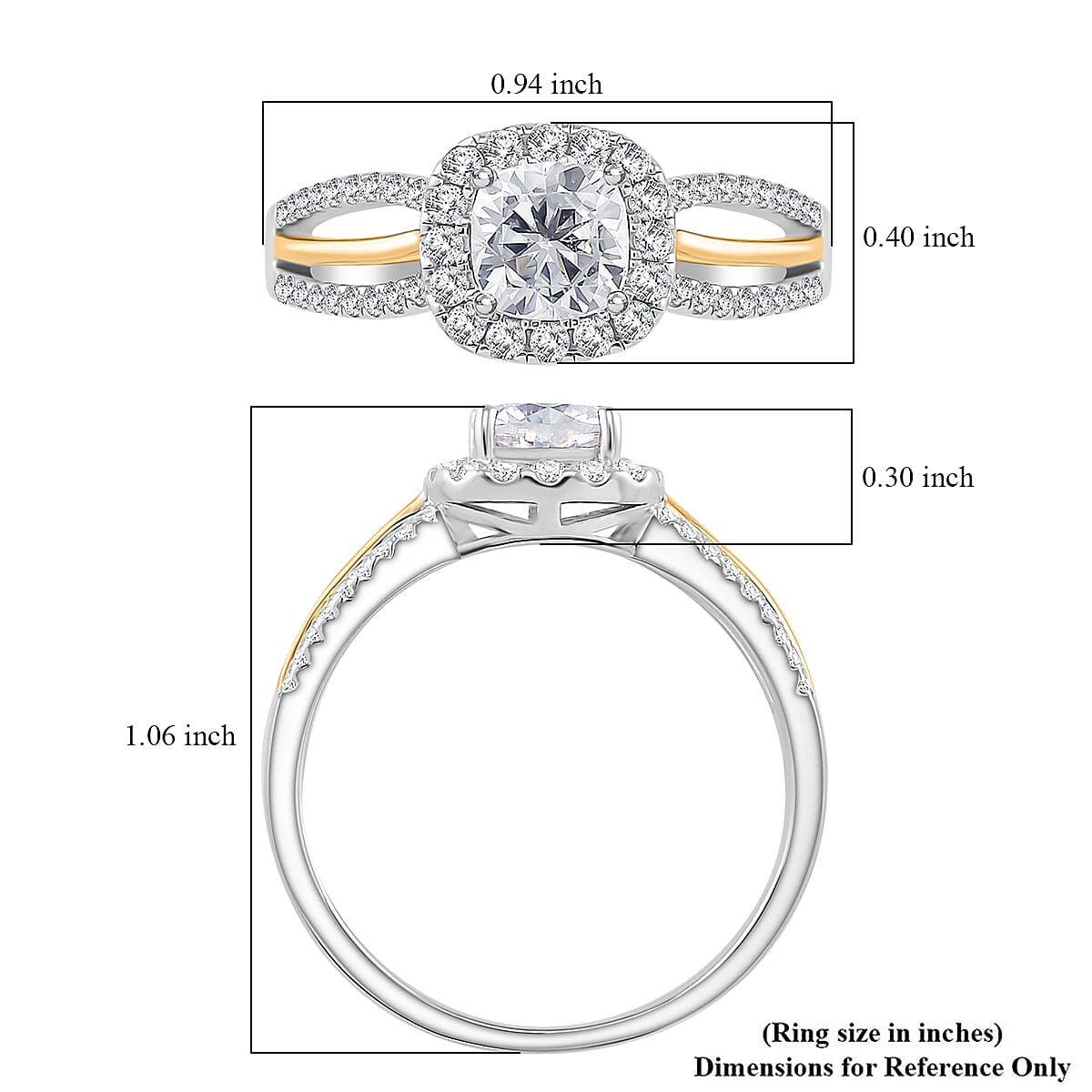 Moissanite 1.50 ctw Ring in Rhodium Over Sterling Silver and 10K Yellow Gold (Size 7.0)