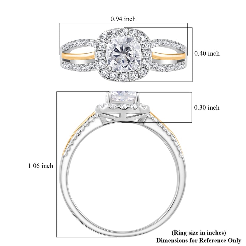 Moissanite 1.50 ctw Ring in Rhodium Over Sterling Silver and 10K Yellow Gold (Size 7.0)