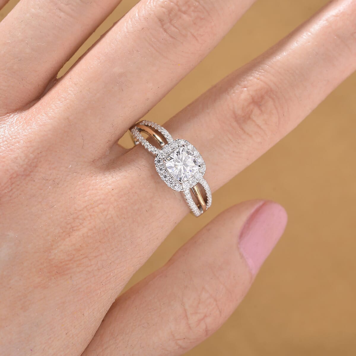Moissanite 1.50 ctw Ring in Rhodium Over Sterling Silver and 10K Yellow Gold (Size 9.0) image number 1