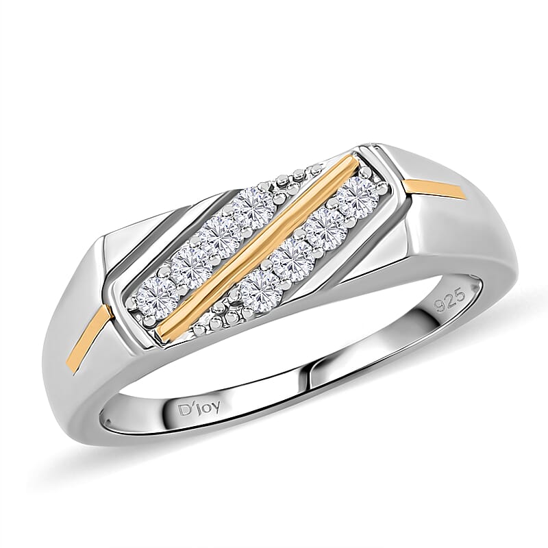 Moissanite 0.25 ctw Ring in Rhodium Over Sterling Silver and 10K Yellow Gold (Size 10.0)