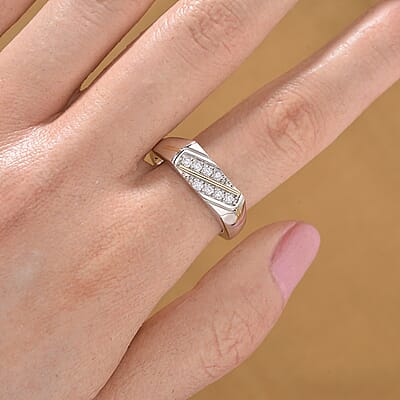 Moissanite 0.25 ctw Ring in Rhodium Over Sterling Silver and 10K Yellow Gold (Size 10.0)