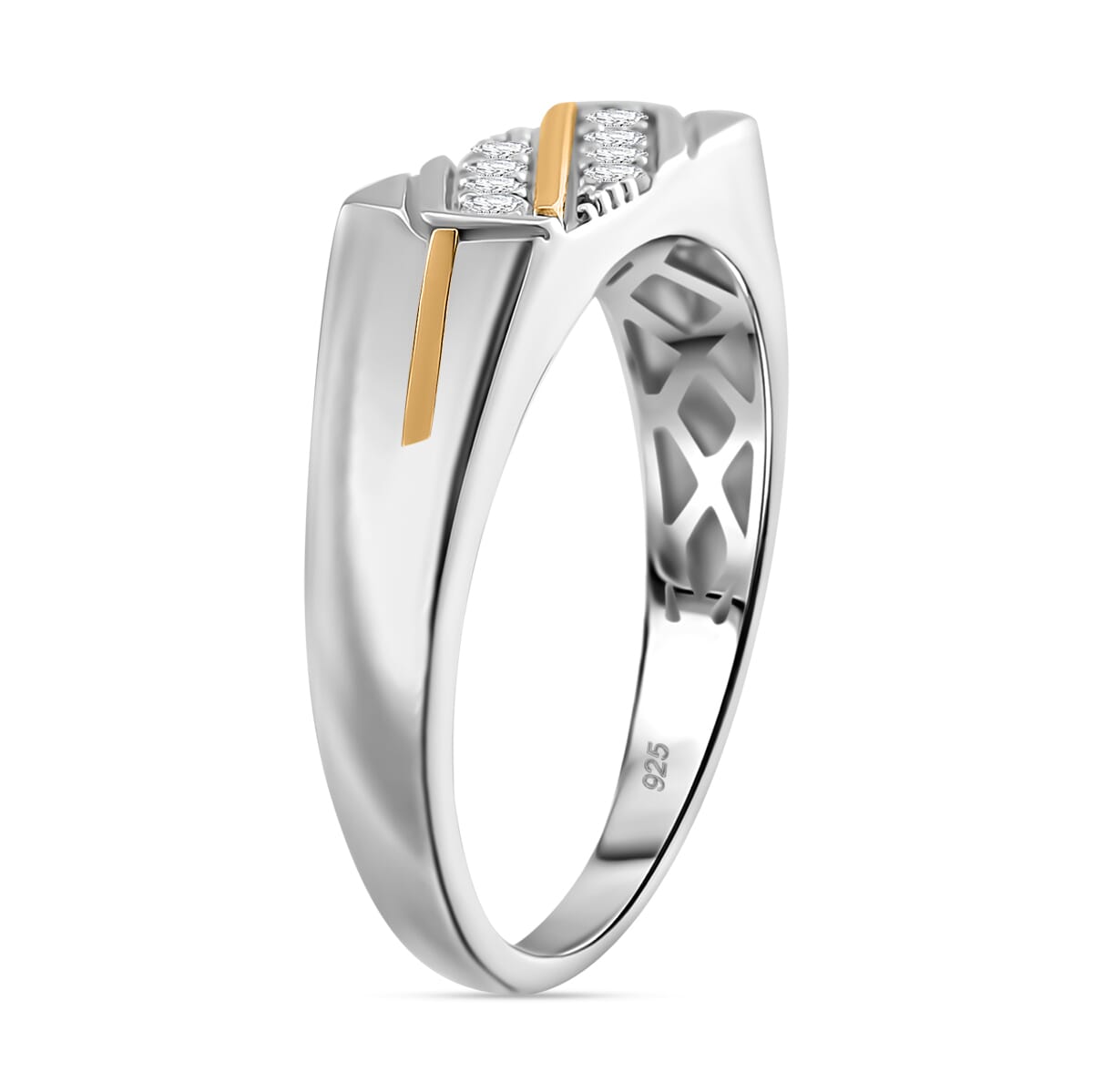 Moissanite 0.25 ctw Ring in Rhodium Over Sterling Silver and 10K Yellow Gold (Size 10.0) image number 2