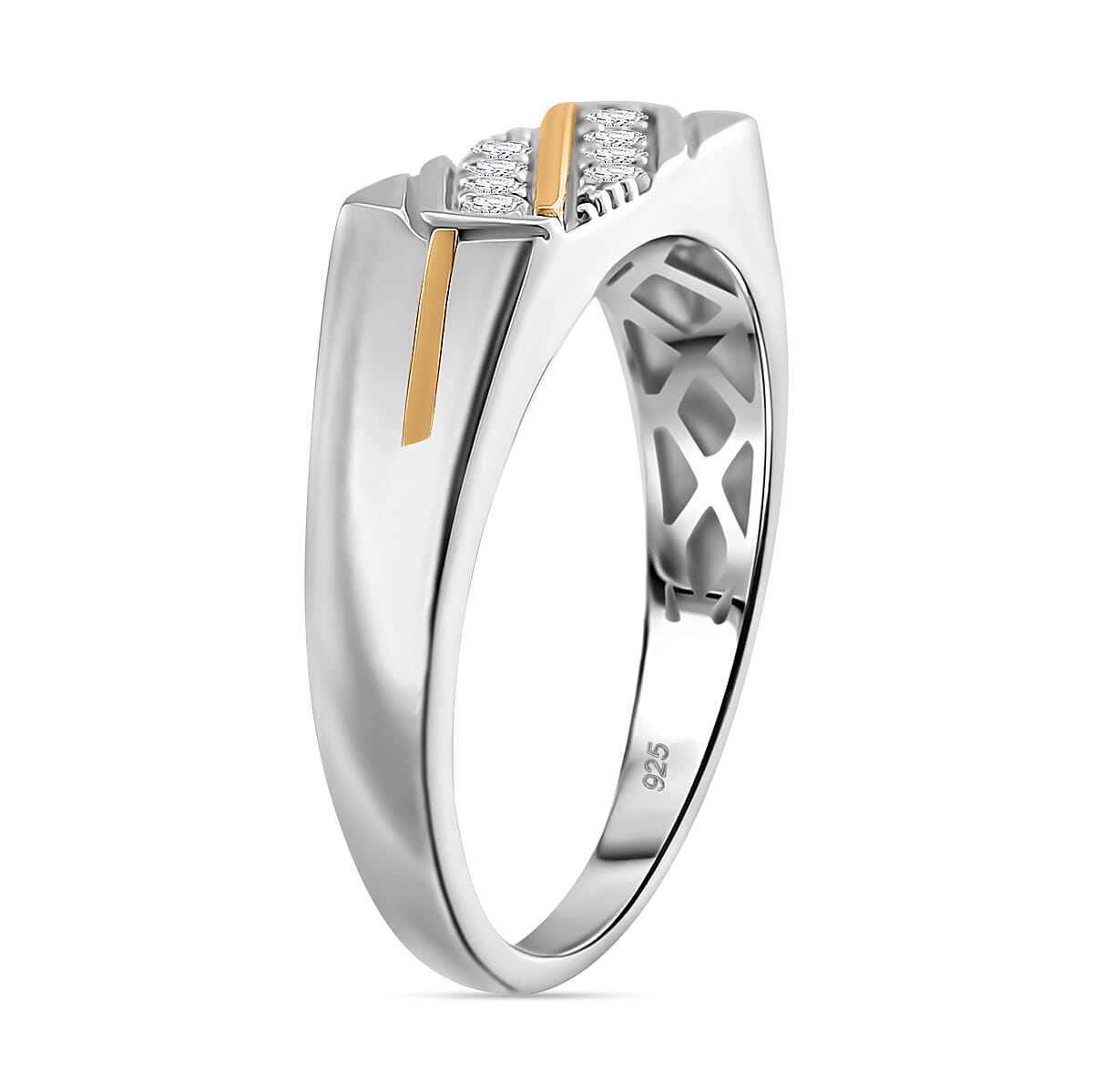 Moissanite 0.25 ctw Ring in Rhodium Over Sterling Silver and 10K Yellow Gold (Size 7.0)