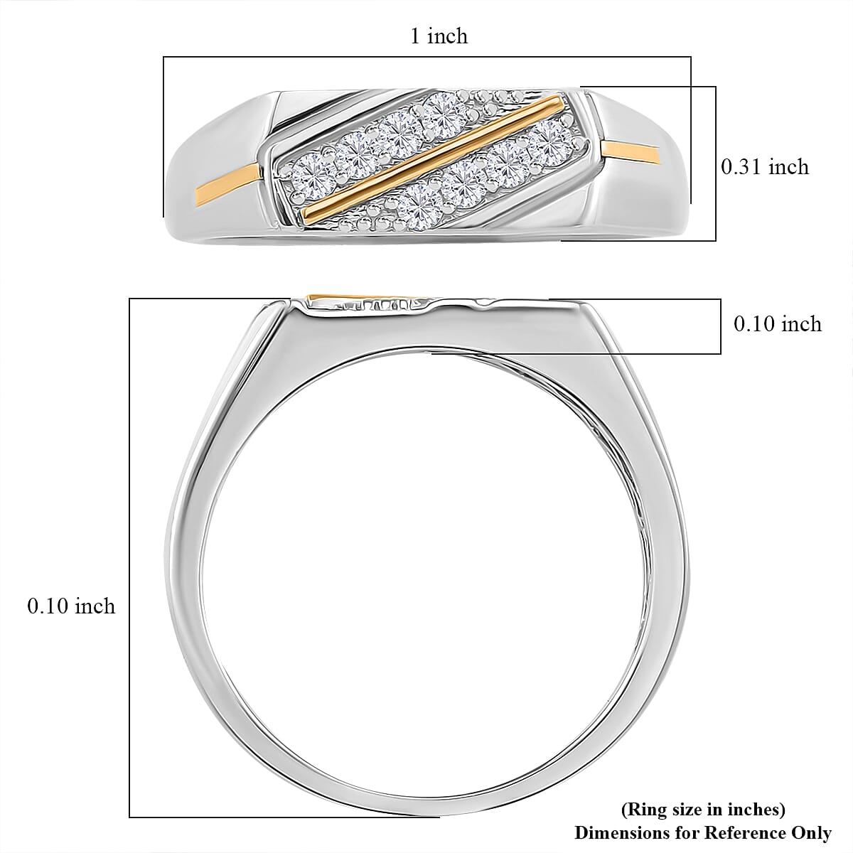 Moissanite 0.25 ctw Ring in Rhodium Over Sterling Silver and 10K Yellow Gold (Size 7.0)