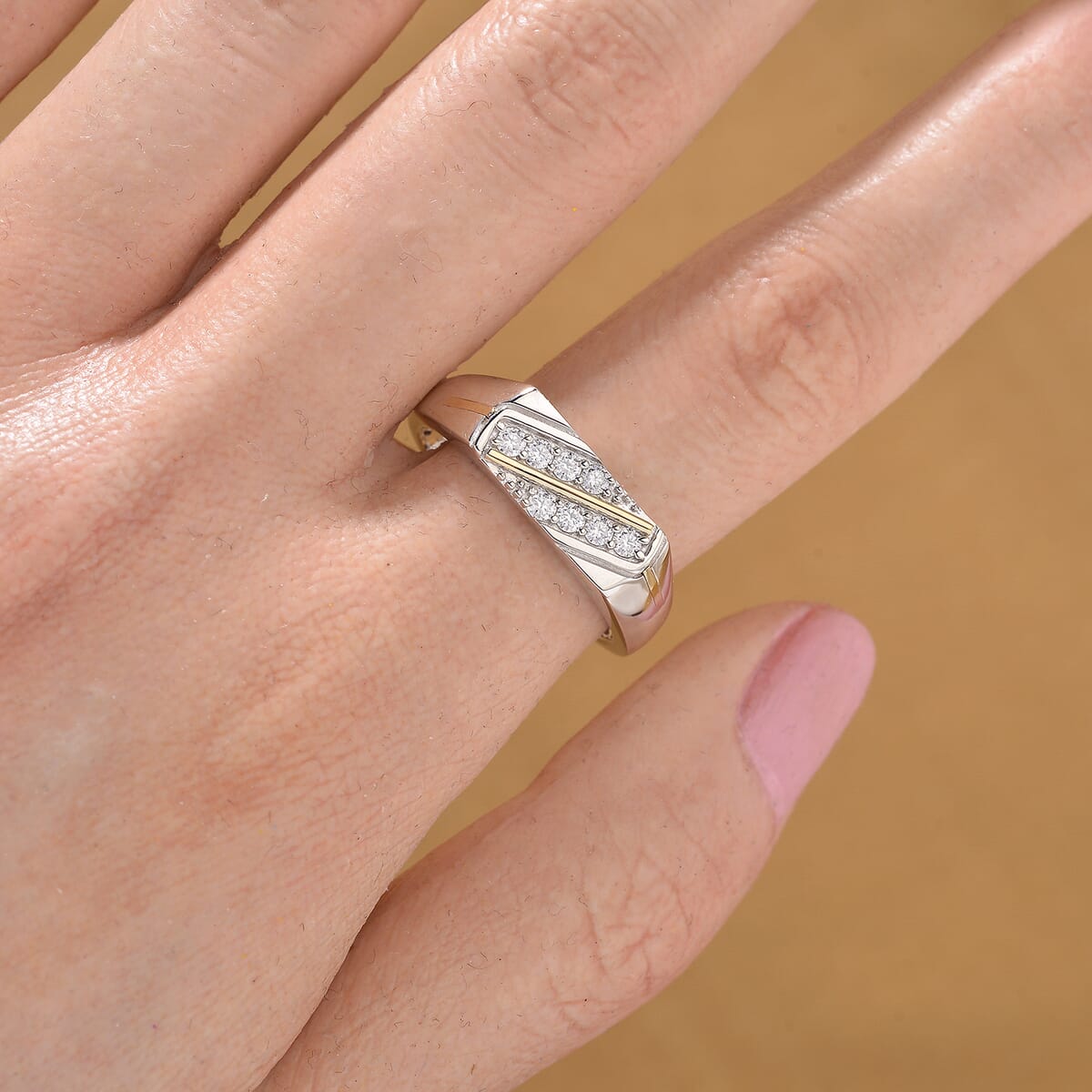 Moissanite 0.25 ctw Ring in Rhodium Over Sterling Silver and 10K Yellow Gold (Size 9.0) image number 1