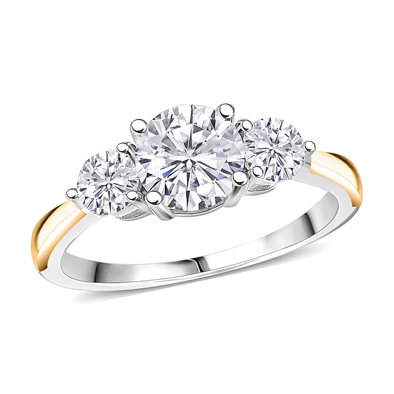 Moissanite 1.35 ctw Ring in Rhodium Over Sterling Silver and 10K Yellow Gold (Size 10.0)