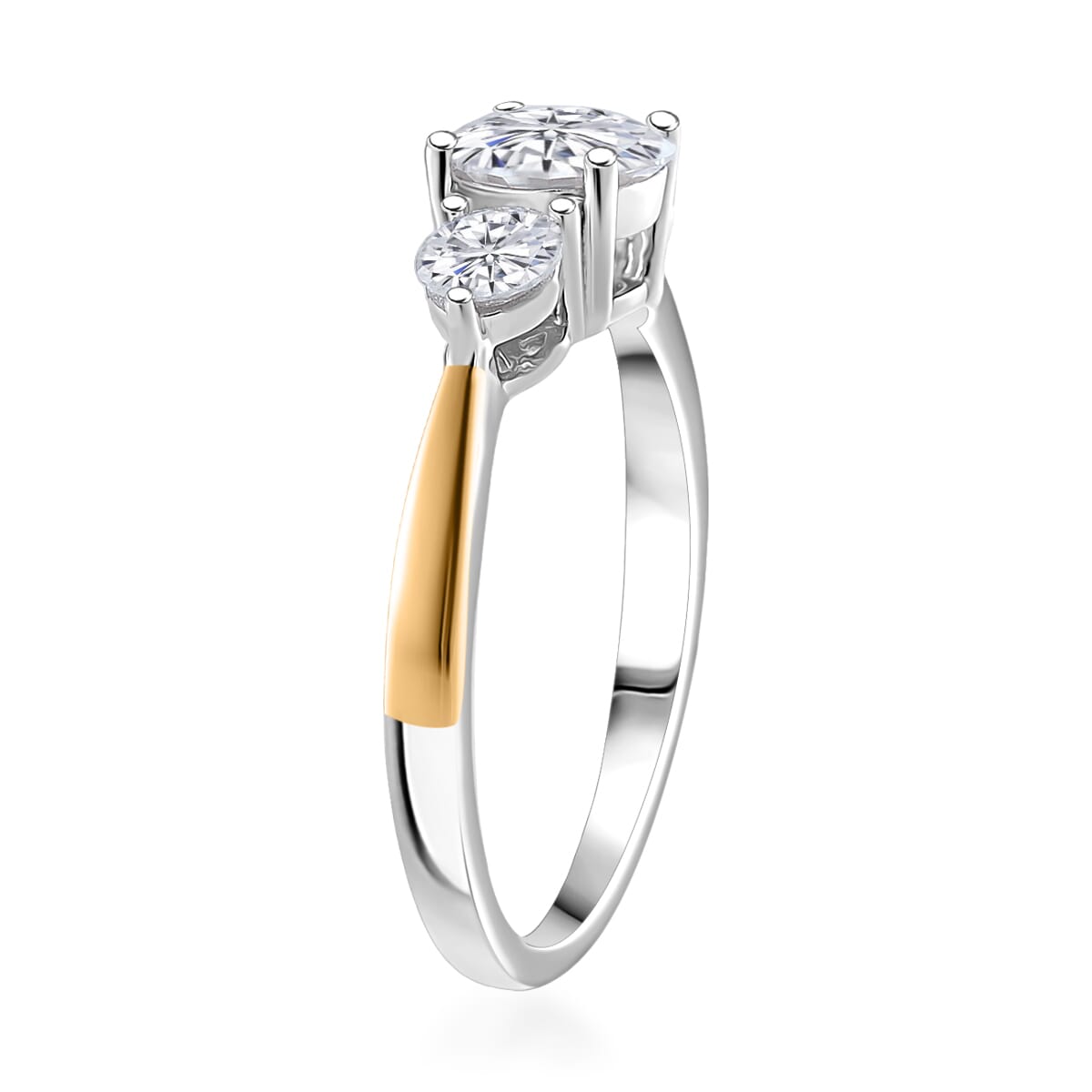 Moissanite 1.35 ctw Ring in Rhodium Over Sterling Silver and 10K Yellow Gold (Size 10.0) image number 2