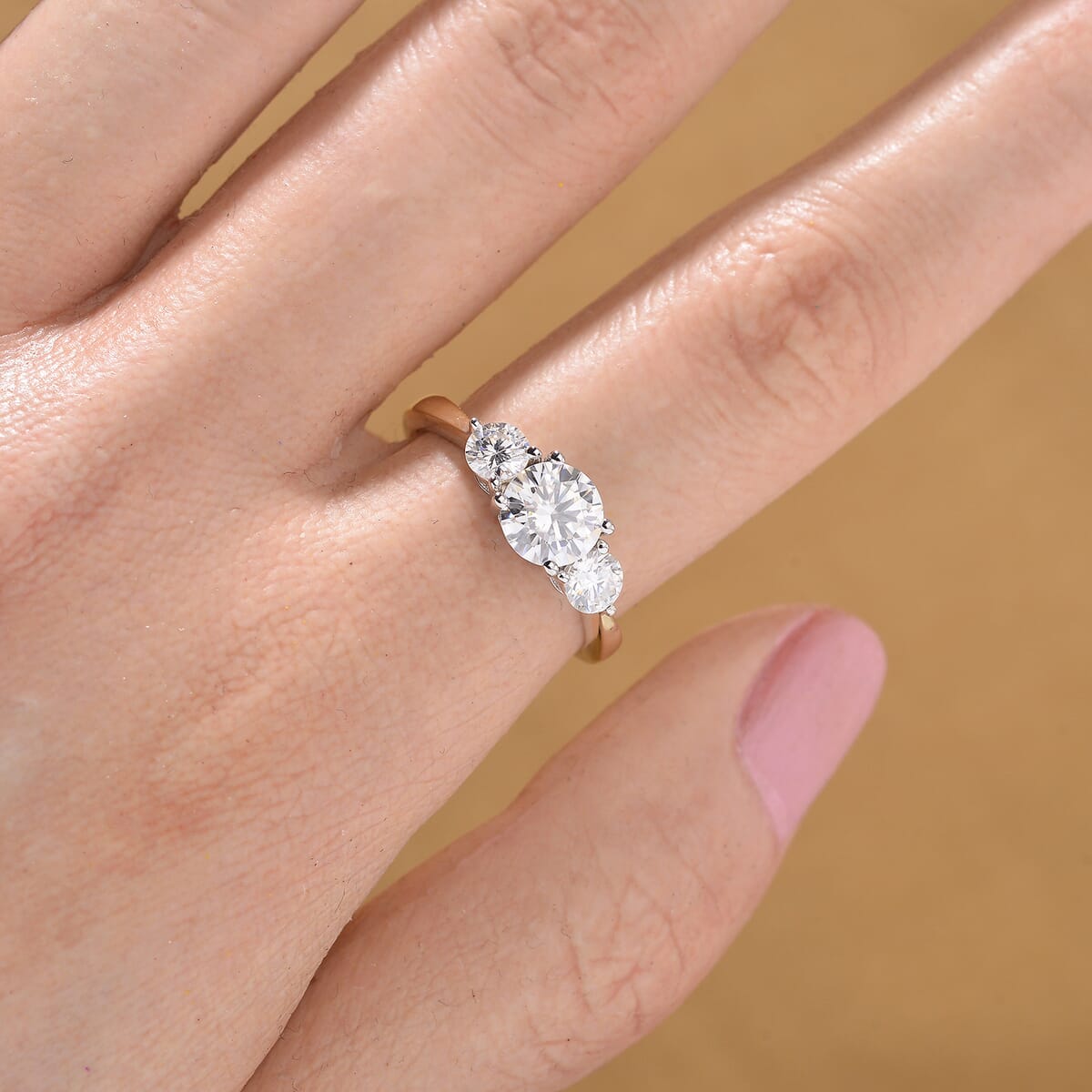 Moissanite 1.35 ctw Ring in Rhodium Over Sterling Silver and 10K Yellow Gold (Size 8.0) image number 1