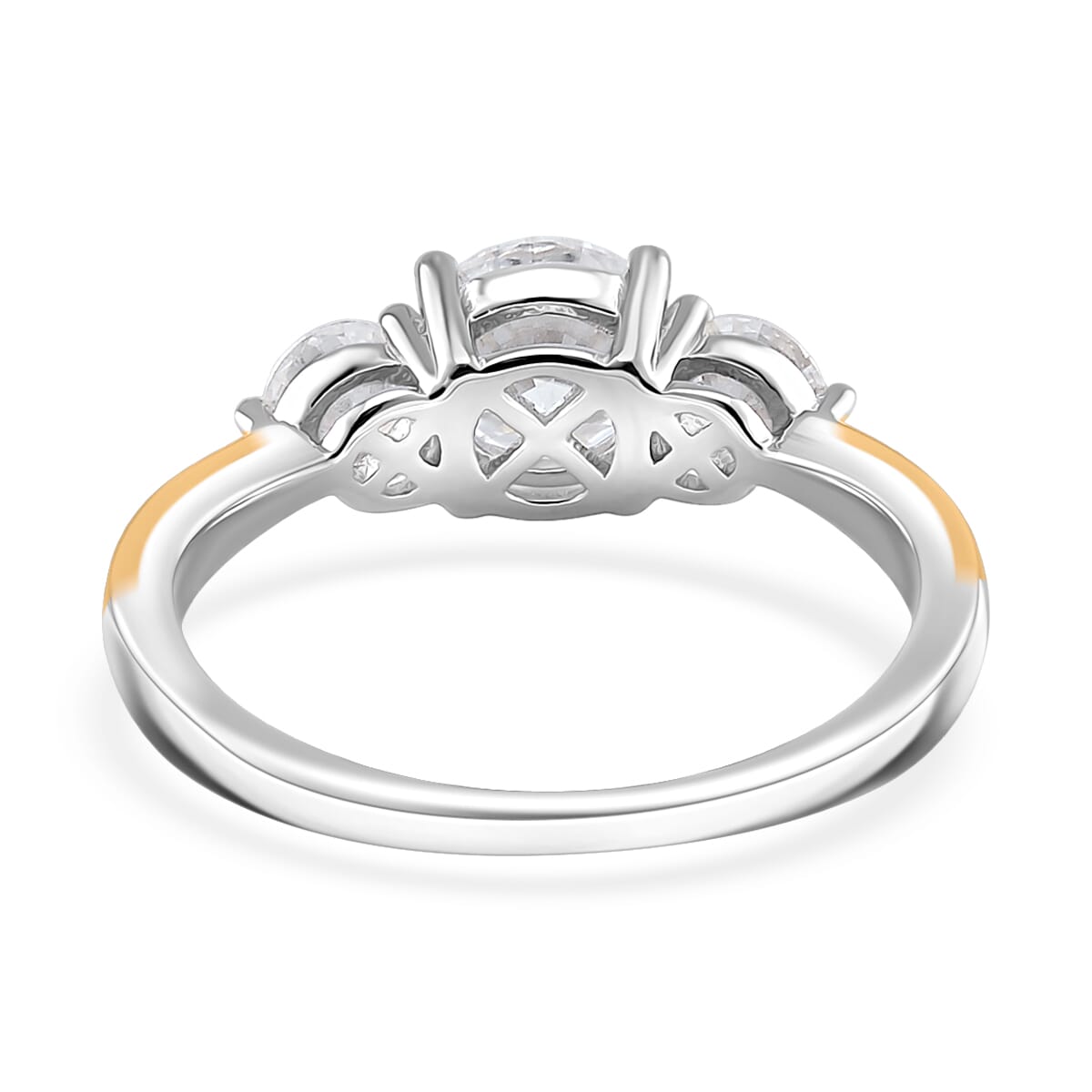 Moissanite 1.35 ctw Ring in Rhodium Over Sterling Silver and 10K Yellow Gold (Size 8.0) image number 3