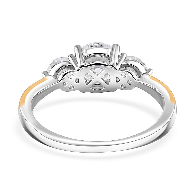 Moissanite 1.35 ctw Ring in Rhodium Over Sterling Silver and 10K Yellow Gold (Size 8.0)