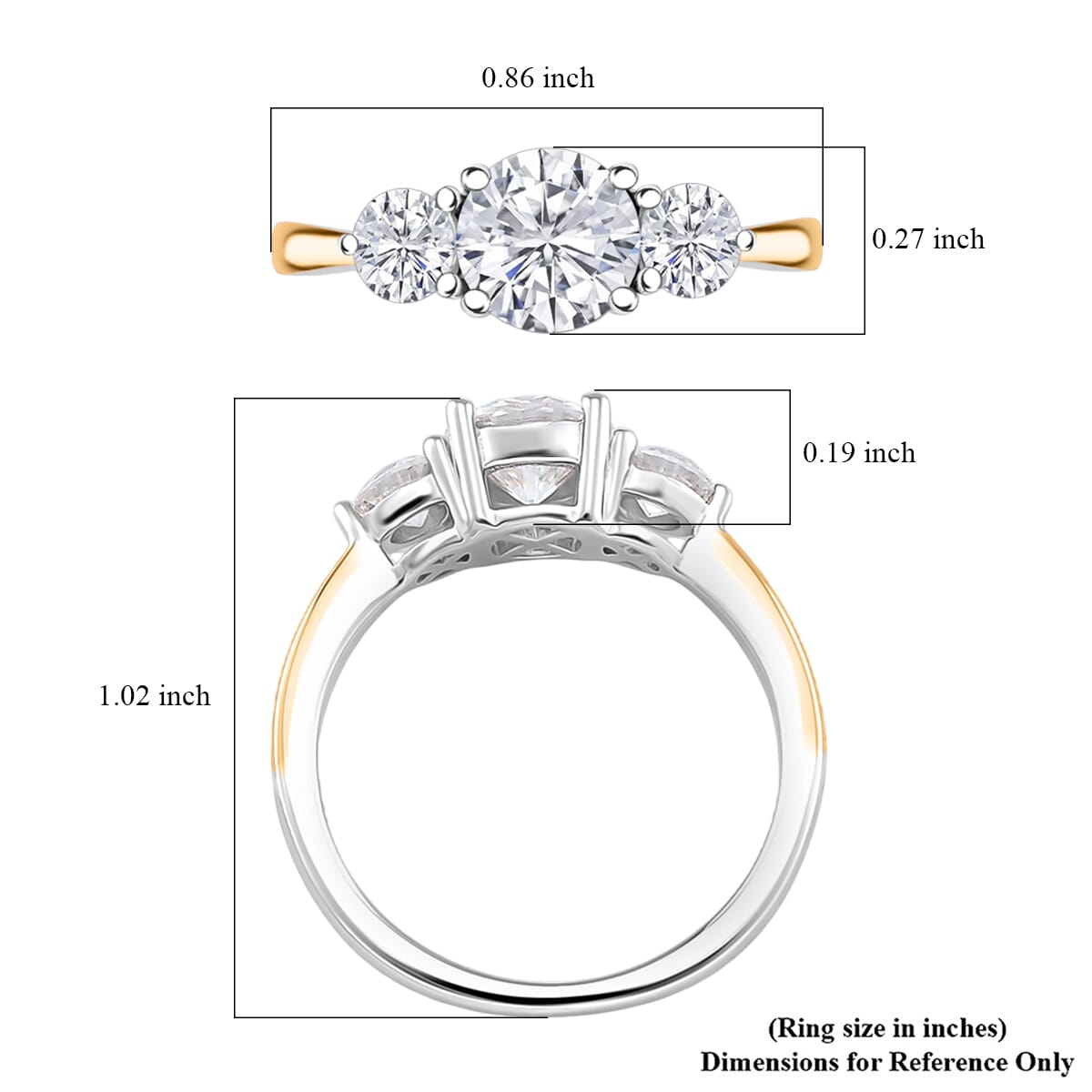 Moissanite 1.35 ctw Ring in Rhodium Over Sterling Silver and 10K Yellow Gold (Size 8.0) image number 4