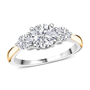 Moissanite 1.35 ctw Ring in Rhodium Over Sterling Silver and 10K Yellow Gold (Size 5.0)