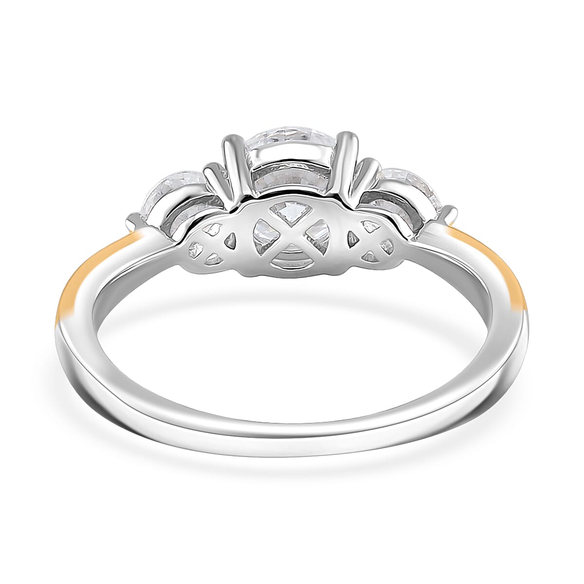 Moissanite 1.35 ctw Ring in Rhodium Over Sterling Silver and 10K Yellow Gold (Size 5.0) image number 3