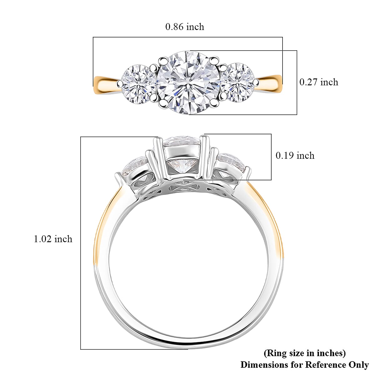 Moissanite 1.35 ctw Ring in Rhodium Over Sterling Silver and 10K Yellow Gold (Size 5.0) image number 4