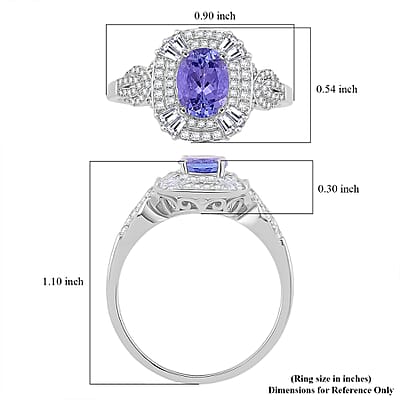 D'Joy Tanzanite and White Zircon 2.25 ctw Halo Ring in Rhodium Over Sterling Silver (Size 10.0)