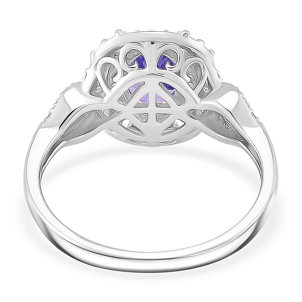 D'Joy Tanzanite and White Zircon 2.25 ctw Halo Ring in Rhodium Over Sterling Silver (Size 7.0) image number 4