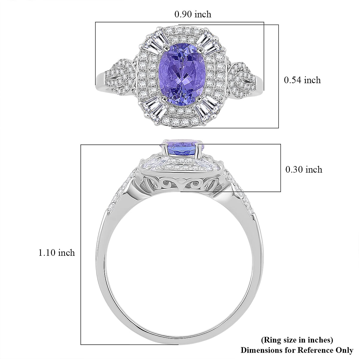 D'Joy Tanzanite and White Zircon 2.25 ctw Halo Ring in Rhodium Over Sterling Silver (Size 7.0) image number 5