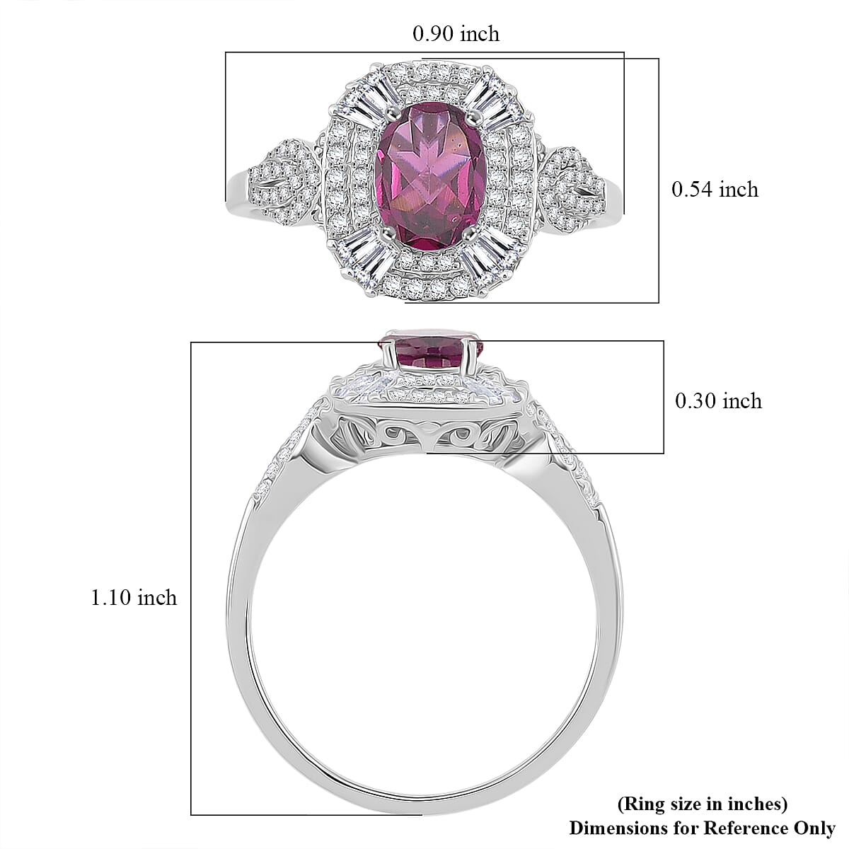 D'Joy Radiant Ember Garnet and White Zircon 2.25 ctw Halo Ring in Rhodium Over Sterling Silver (Size 10.0)