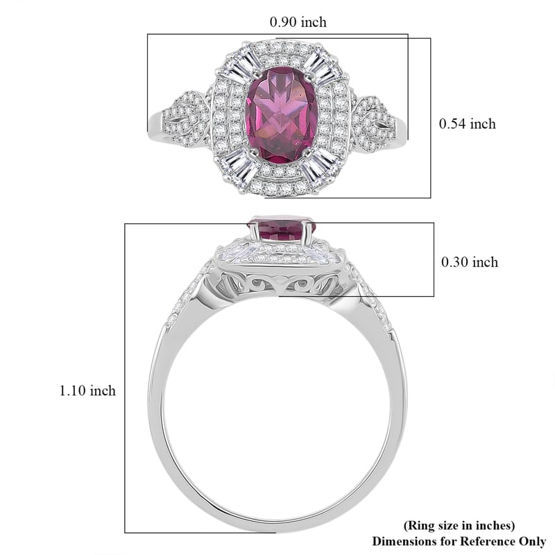 D'Joy Radiant Ember Garnet and White Zircon 2.25 ctw Halo Ring in Rhodium Over Sterling Silver (Size 10.0)