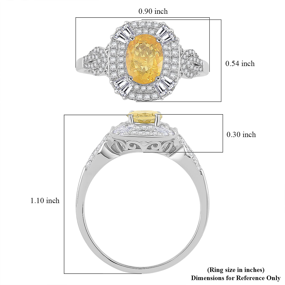D'Joy Yellow Sapphire, White Zircon Ring in Rhodium Over Sterling Silver (Size 10.0) 2.25 ctw