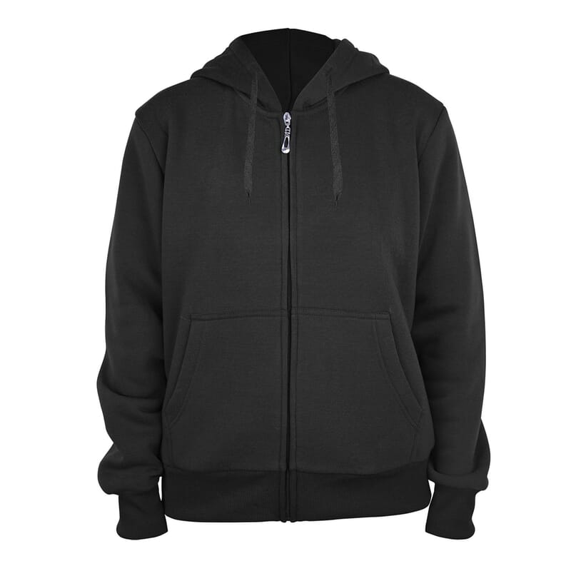 Hanton Black Fleece Zip Front Hoodie with Pockets - S