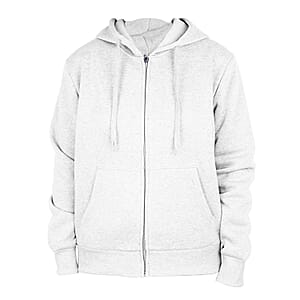 Hanton White Fleece Zip Front Hoodie with Pockets - L