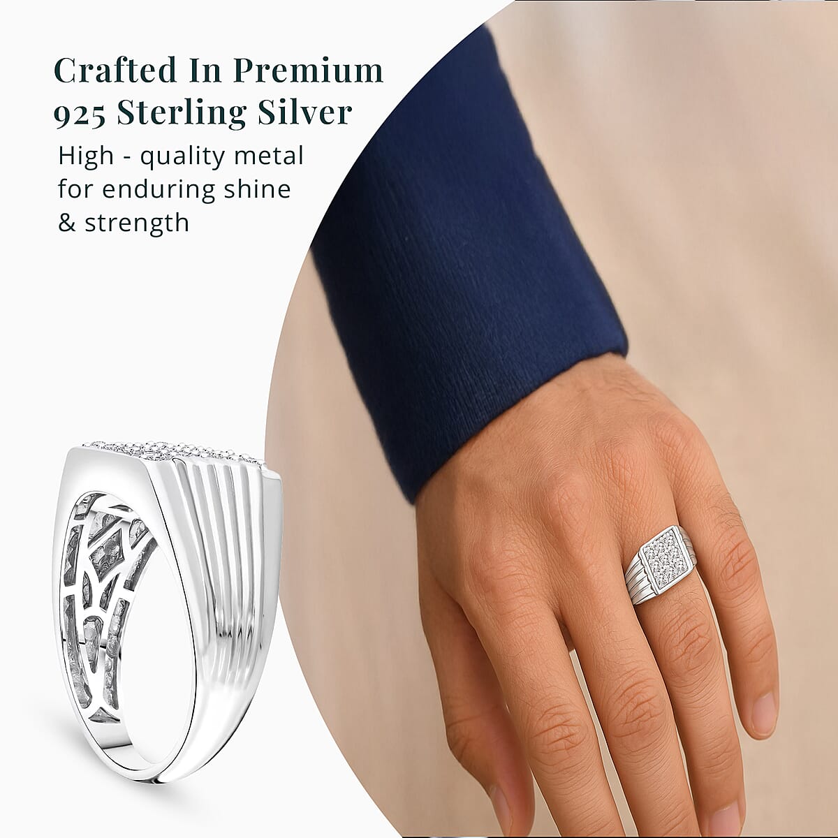 Luxuriant Lab Grown Diamond G-H SI 1.00 ctw Men's Ring in Platinum Over Sterling Silver (Size 10.5) (Del. In 10-12 Days) image number 4