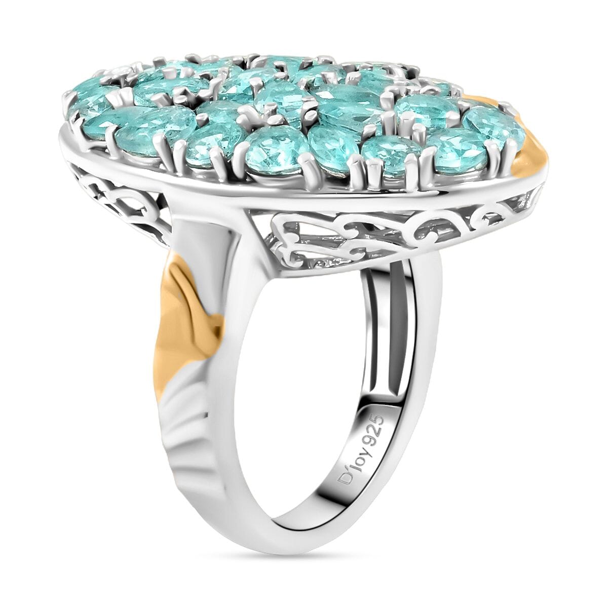 Paraiba Apatite 4.35 ctw Ocean Wave Ring in 18K Vermeil YG and Rhodium Over Sterling Silver (Size 6.5) image number 3