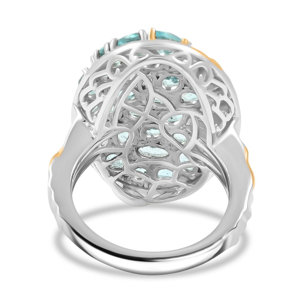 Paraiba Apatite 4.35 ctw Ocean Wave Ring in 18K Vermeil YG and Rhodium Over Sterling Silver (Size 6.5) image number 4
