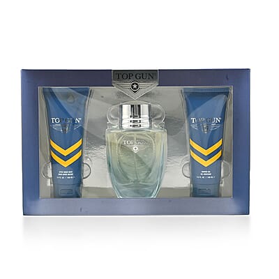 Top Gun Chevron Men's Care Set (After Shave, Hair & Body Wash, and EDT) (3.4oz Each)