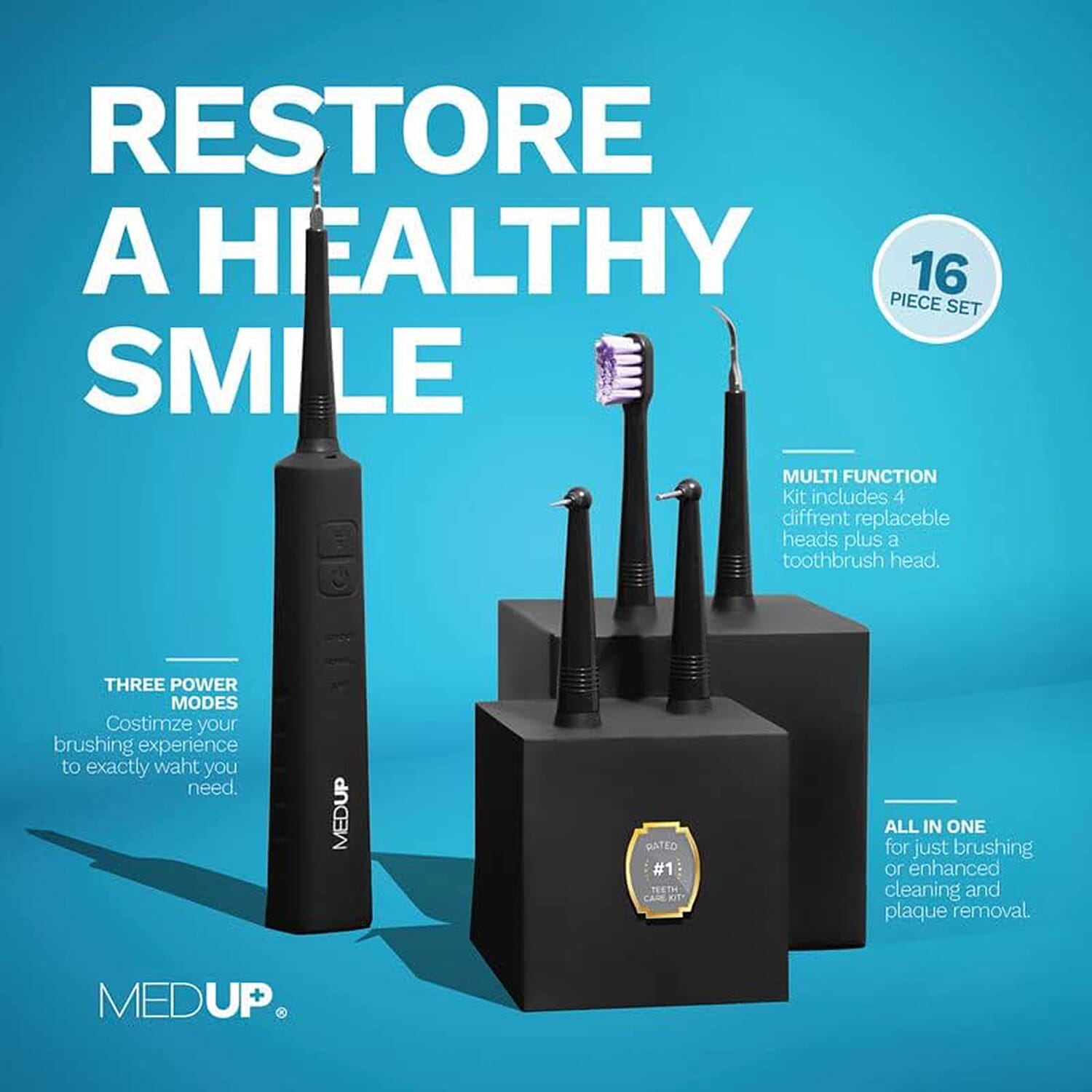 MedUp Cordless Electric Plaque Remover & Toothbrush Tooth Cleaning Kit