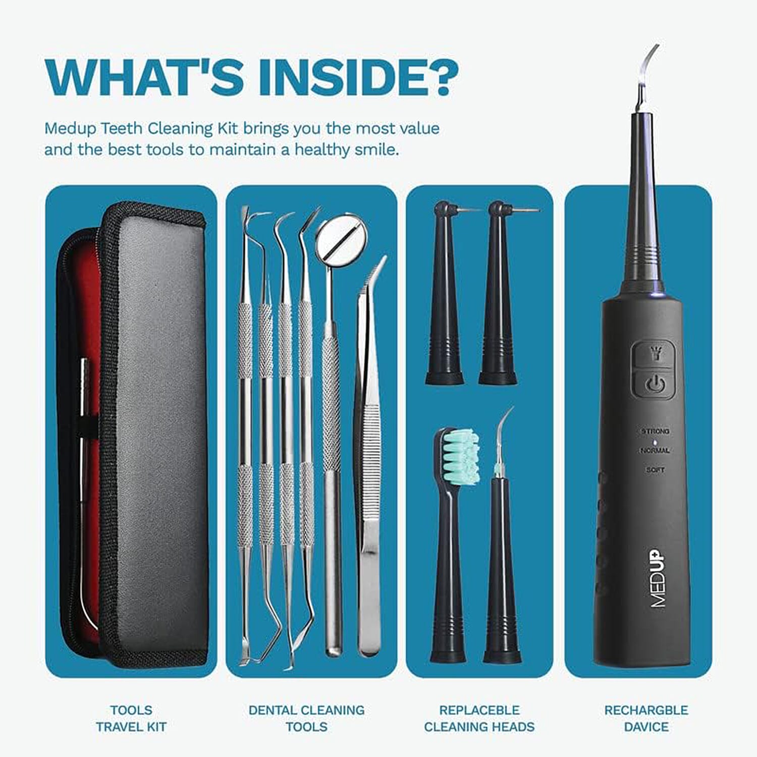 MedUp Cordless Electric Plaque Remover & Toothbrush Tooth Cleaning Kit