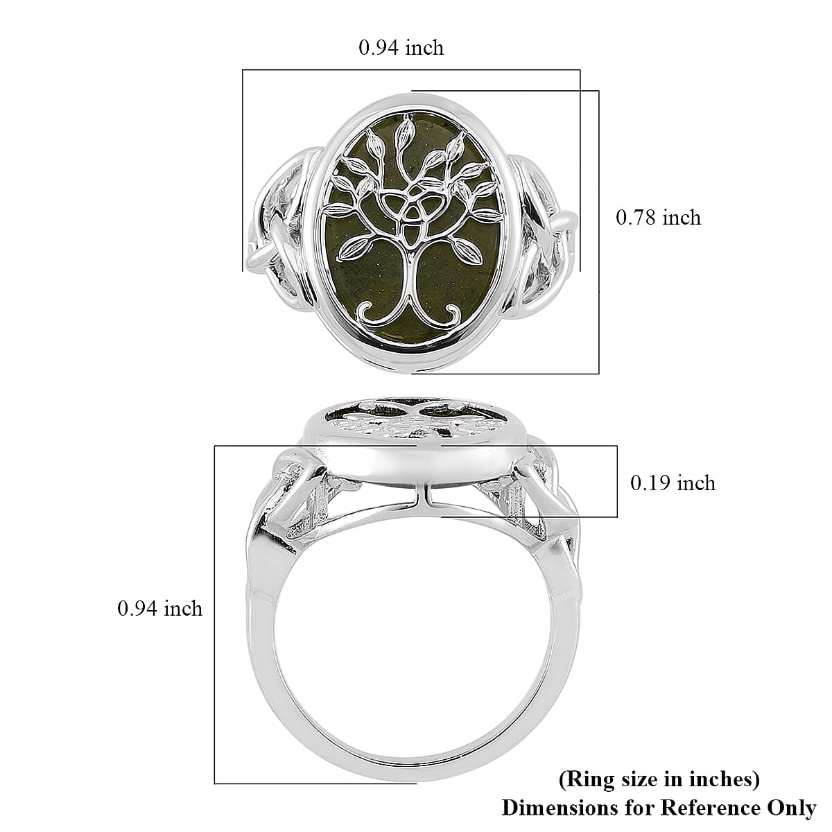 Connemara Marble 10.00 ctw Tree of Life Ring in Silvertone (Size 9.0) 