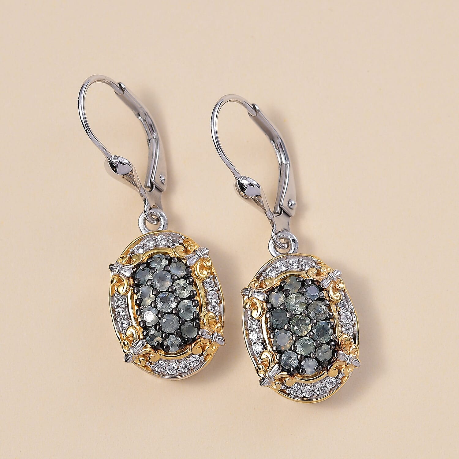 D'Joy Narsipatnam Alexandrite and White Zircon 1.40 ctw Vintage ERA Lever Back Earrings in 18K Vermeil YG and Rhodium Over Sterling Silver