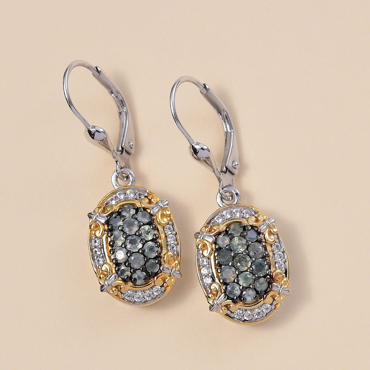 D'Joy Narsipatnam Alexandrite and White Zircon 1.40 ctw Vintage ERA Lever Back Earrings in 18K Vermeil YG and Rhodium Over Sterling Silver image number 1