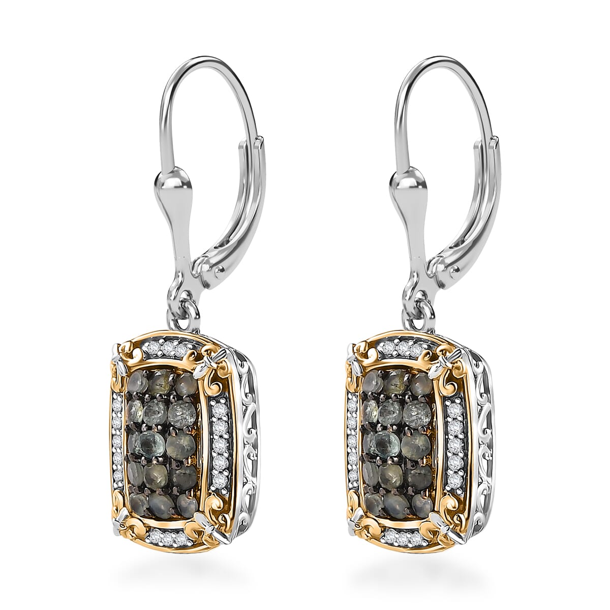 D'Joy Narsipatnam Alexandrite and White Zircon 1.70 ctw Vintage ERA Lever Back Earrings in 18K Vermeil YG and Rhodium Over Sterling Silver image number 3