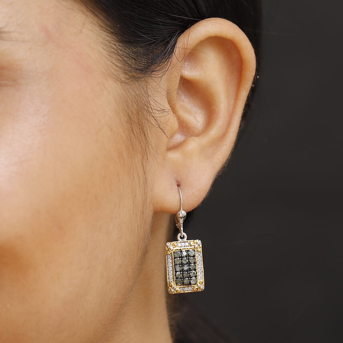 D'Joy Narsipatnam Alexandrite and White Zircon 1.75 ctw Vintage ERA Lever Back Earrings in 18K Vermeil YG and Rhodium Over Sterling Silver  image number 2