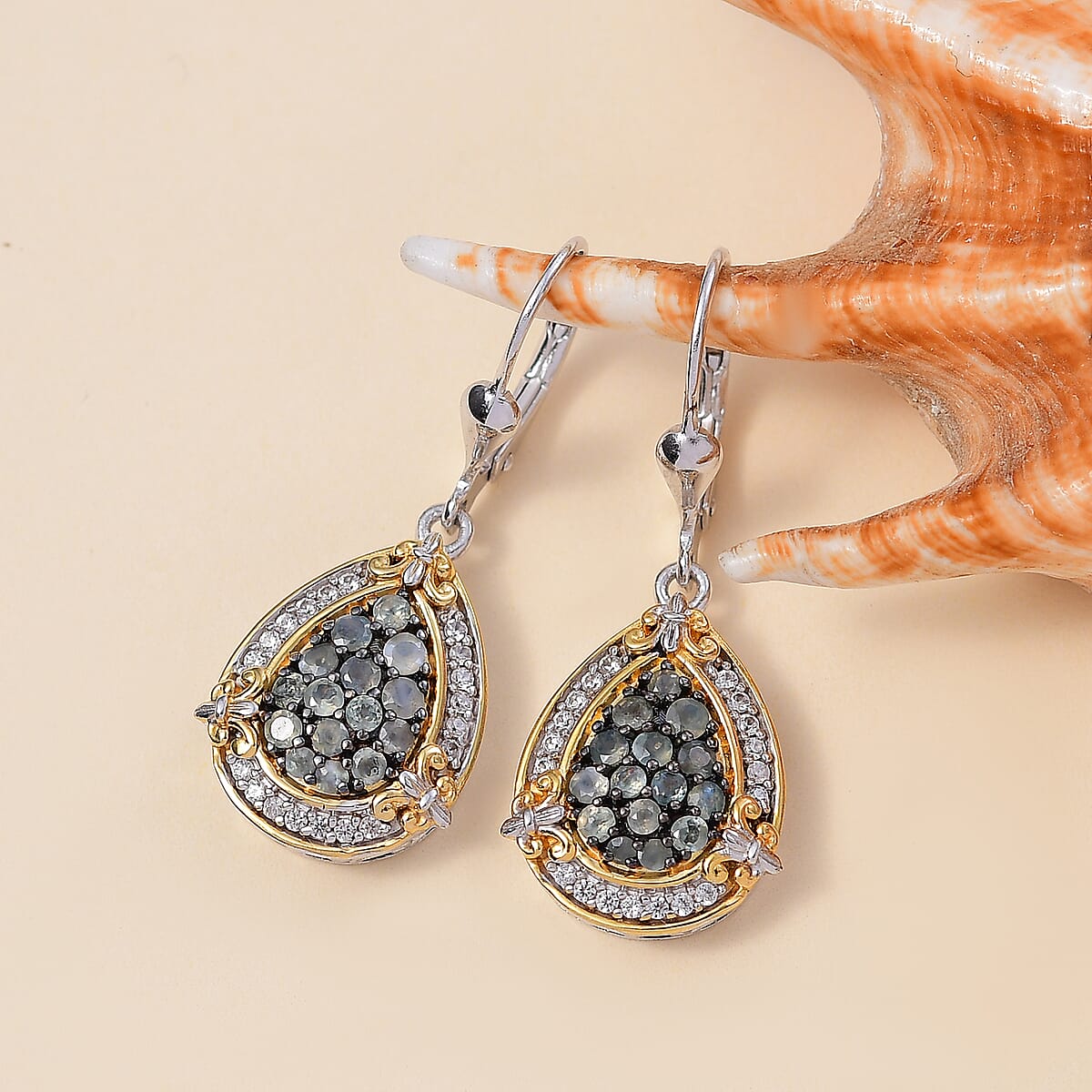 D'Joy Narsipatnam Alexandrite and White Zircon 1.50 ctw Vintage ERA Lever Back Earrings in 18K Vermeil YG and Rhodium Over Sterling Silver image number 1