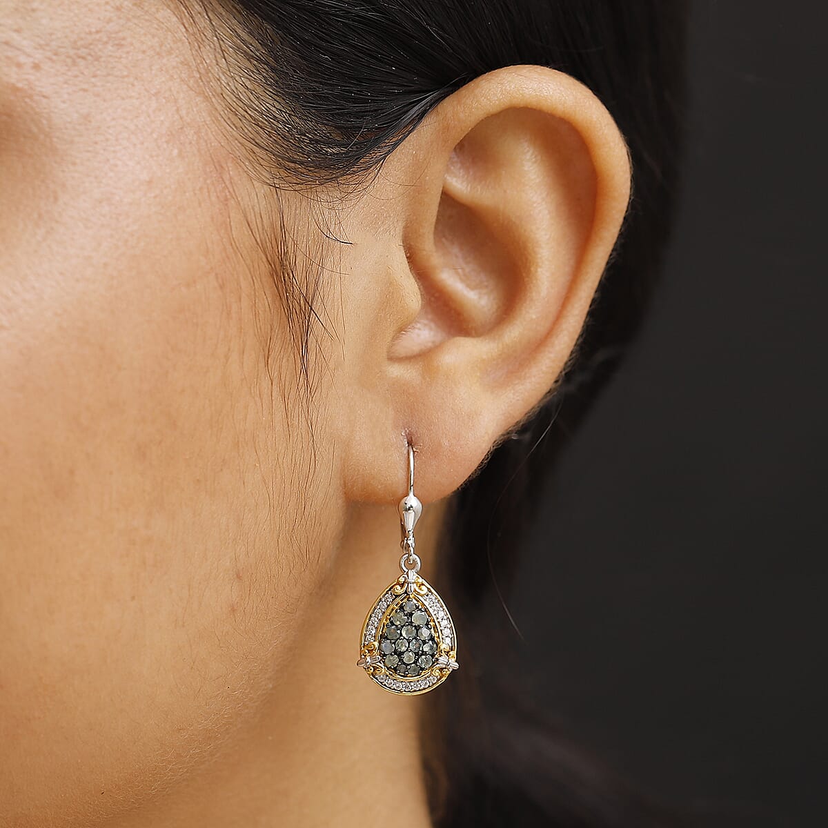 D'Joy Narsipatnam Alexandrite and White Zircon 1.50 ctw Vintage ERA Lever Back Earrings in 18K Vermeil YG and Rhodium Over Sterling Silver image number 2