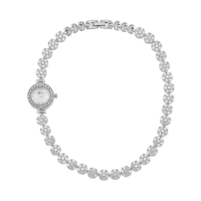 Genoa Austrian Crystal Japanese Movement Round Dail Bracelet Watch in Silvertone