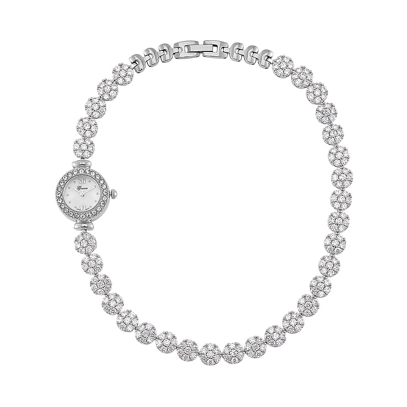 Genoa Austrian Crystal Japanese Movement Round Dail Bracelet Watch in Silvertone